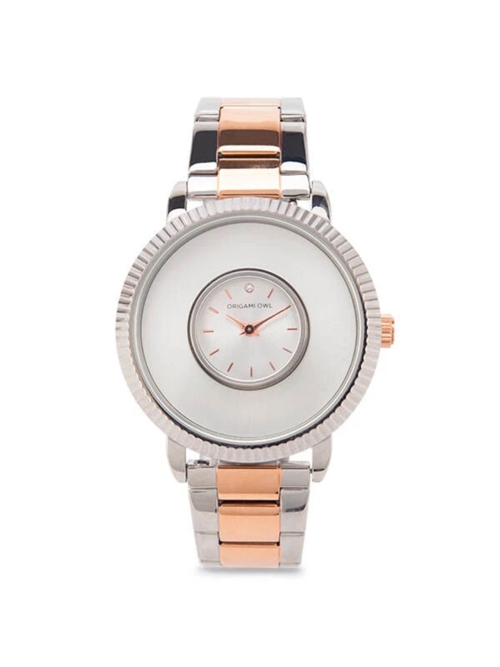 Origami Owl Two-Tone Rose Gold and Silver Signature Women's Bracelet Watch